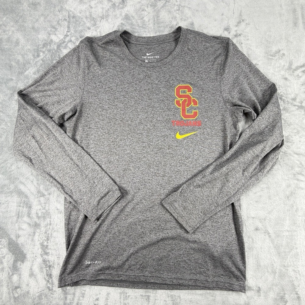 NWOT Nike USC Trojans Men's Small Gray Dri-FIT Long Sleeve Shirt NCAA